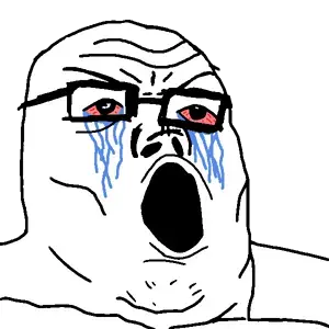 tony soprano soyjak, 1soyjak, angry, black eyes, bloodshot eyes, crying, glasses, looking up, mad, open mouth