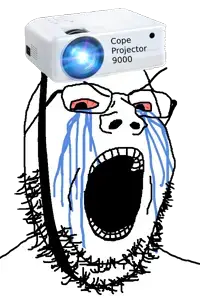 gapejak, 1soyjak, bloodshot eyes, cope projector 9000, crying, glasses, open mouth, projection, projector, stubble