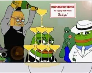 crying wojak, pepe, wojak, black eyes, champagne, closed mouth, clothes, crying, drawn background, front view