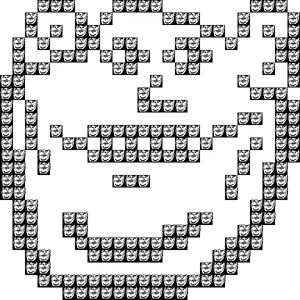 impish soyak ears, soymoji, bald, black eyes, ears, front view, glasses, grin, grinning, half open mouth