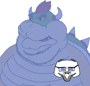 bowser, discord bowser, clydejak, meximutt, 1soyjak, angry, blue skin, fat, hair, half body