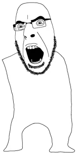 cobson, 1soyjak, angry, bald, full body, glasses, legs, open mouth, soyjak, stubble