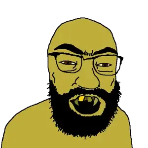 feraljak, tetojak, 1soyjak, asian, bald, beard, brown eyes, crooked teeth, fangs, glasses