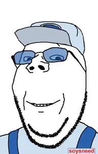 gapejak, wholesome soyjak, 1soyjak, admin, blue glasses, blue overalls, cap, clothes, english text, glasses