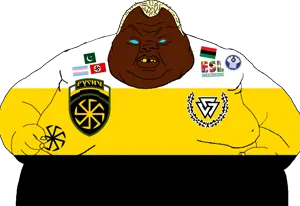 chinnycuck, aryan, a10 eyes, black skin, blonde hair, blue eyes, esl, eurasian economic union, fat, hair
