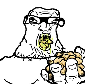 lactoriajak, 1soyjak, bald, eat the bugs, eating, hand, looking up, maggot, maggots, open eyes