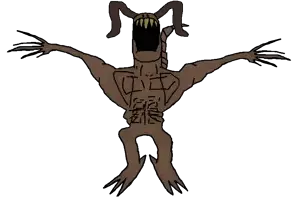 a24 slowburn soyjak, fingerboy, 1soyjak, bald, brown skin, buff, covered eyes, creature, deathclaw, front view