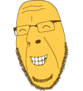 cobson, soymoji, closed eyes, emoticon, glasses, grin, happy, no eyebrows, open mouth, soyjak