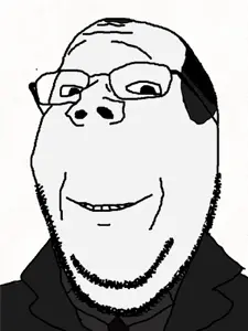 gapejak, wholesome soyjak, 1soyjak, black eyes, black hair, clothes, glasses, hair, half open mouth, looking at you