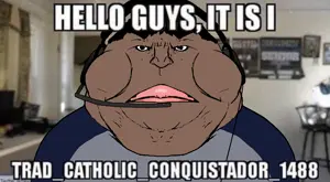 meximutt, meximutt front2, muttvariants from meximutt, muttverse, 1488, angry, black hair, brown skin, catholic, christianity