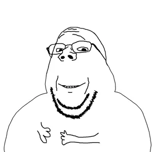 gapejak, wholesome soyjak, 1soyjak, arms, bald, beard, black eyes, chin, double chin, eyebrows