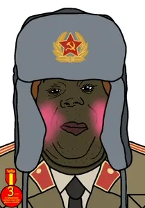 alicia, hunky twink sex machine, hunky twink sex machine, 1soyjak, army, black eyes, black skin, brown hair, cap, closed mouth