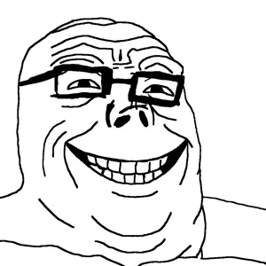 tony soprano soyjak, black eyes, fat, glasses, grin, grinning, no beard, smile, teeth, tony soprano soyjak