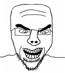 unknown, 1soyjak, bald, front view, glasses, half open mouth, looking down, looking to the right, portrait, skinny
