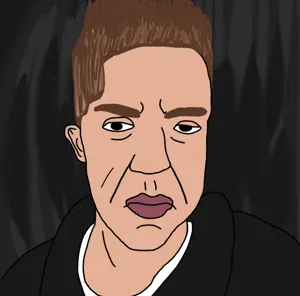 claude speed (grand theft auto 2), chudjak, billionsmustdiejak, patrick, 1soyjak, angry, black background, black eyes, brown hair, closed mouth