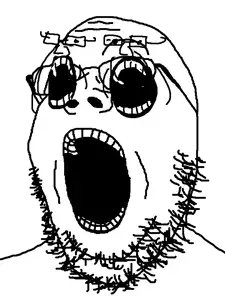gapejak, unknown, 1soyjak, 3 mouths, 4 eyes, bald, big mouth, black eyes, gaping mouth, glasses