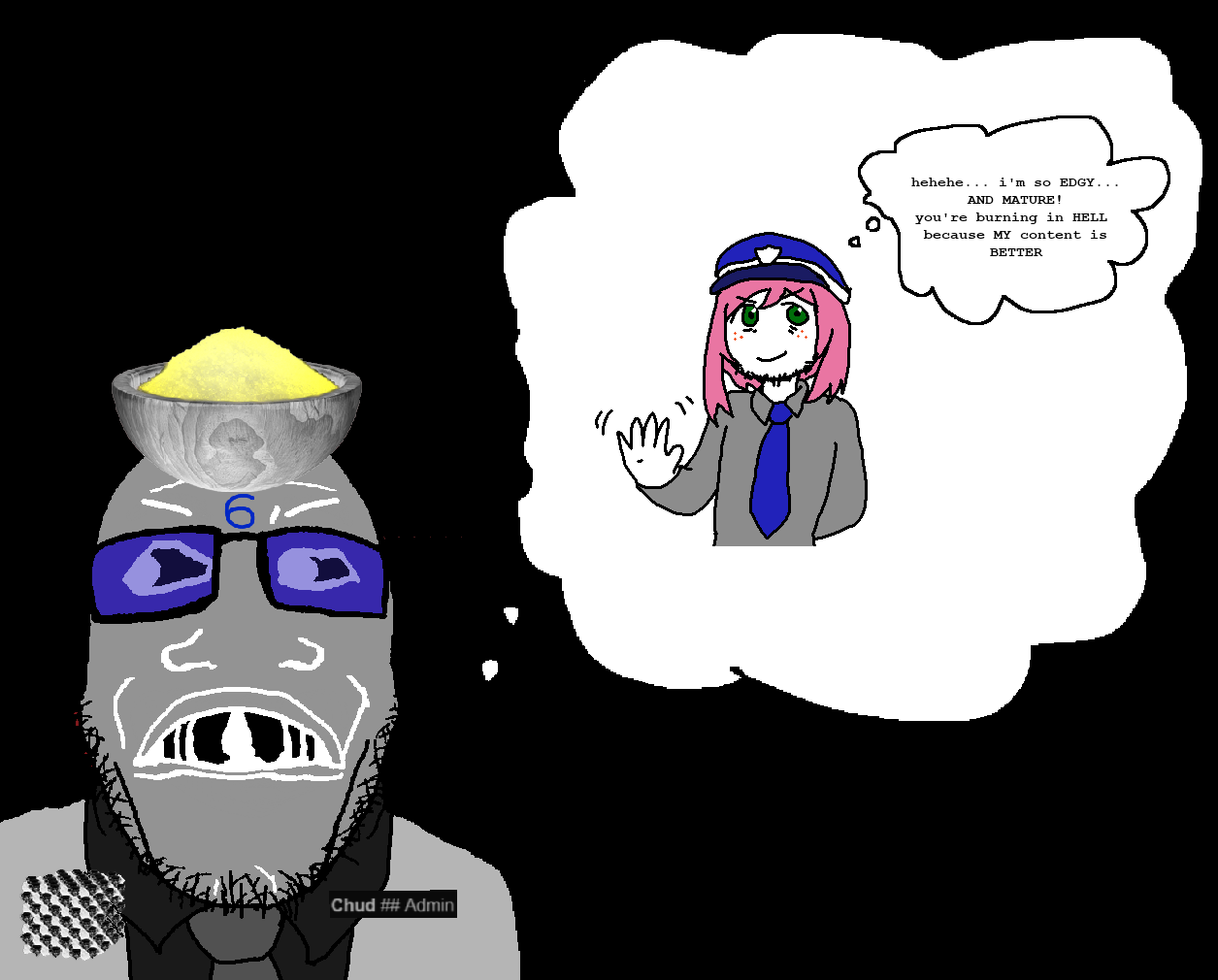 admin 6, saltmii, markiplier soyjak, 1nas, 1soyjak, admin, androgynous, anime, beard, black background