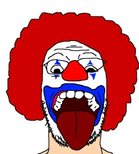 wazajak, 1soyjak, beard, clown, clown makeup, clown nose, clown wig, glasses, neck, open mouth
