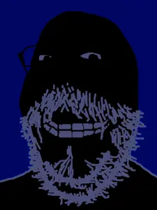 vakaba, gapejak, mustached gapejak, wholesome soyjak, 1soyjak, bald, black eyes, blue, blue background, blue eyes