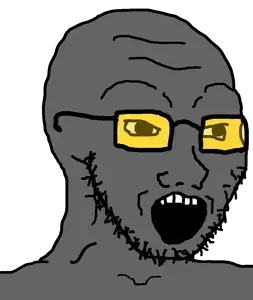 soyak, admin, bald, forehead lines, glasses, gray skin, looking to the right, open eyes, open mouth, soyjak