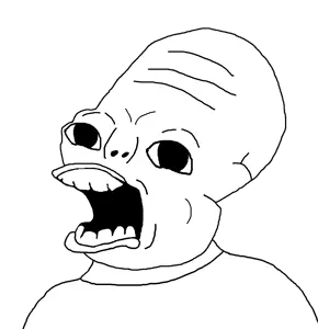 admiral -ackbar, 1soyjak, alien, bald, black eyes, no beard, no glasses, nose, open eyes, open mouth