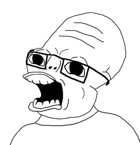 admiral -ackbar, 1soyjak, alien, bald, black eyes, glasses, no beard, nose, open eyes, open mouth