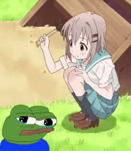 apu, pepe, anime, anime girl, bald, blush, closed mouth, clothes, crouching, crying
