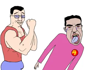 chudjak, patrick, 2soyjaks, ack, black hair, blue glasses, buff, bulge, bunk, bunker