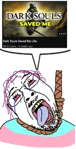 bernd, hanging troonjak, troonjak, ack, balding, bloodshot eyes, crying, dark souls, dead, flag
