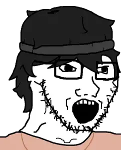 soytan, soyak, 1soyjak, beanie, black eyes, black hair, clothes, front view, glasses, hair