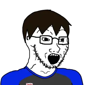 jake, soyak, natejak, 1soyjak, award, badge, blue shirt, bowl cut, brown skin, glasses