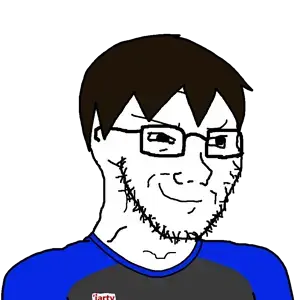 jake, soyak, soyak (smug), natejak, 1soyjak, award, badge, blue shirt, bowl cut, brown skin