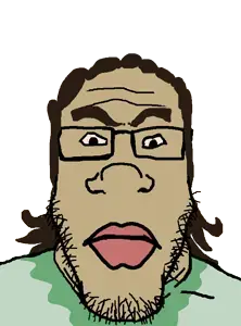 markiplier soyjak, neutralplier, black eyes, brown hair, brown skin, closed mouth, front view, glasses, gypsy, gypsy crusader