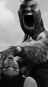 gigachad, angry, animal, beard, black eyes, black hair, broken neck, buff, bug, closed eyes