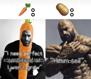 gigachad, i was raped yesterday, 2nas, arm, bald, beard, brown skin, buff, carrot, closed mouth