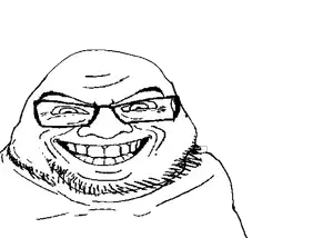 feraljak, feralgrin, neckbeard feraljak, deformed feraljak subvariants, 1soyjak, bald, black eyes, fat, front view, glasses