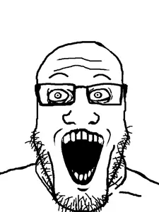markiplier soyjak, soyak, soyak (crazed), 1soyjak, bald, black eyes, crazed, crazy, forehead lines, front view