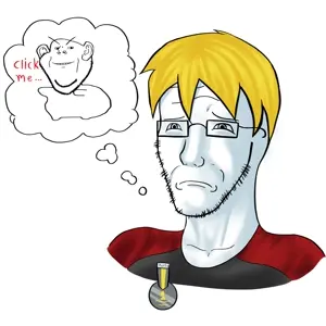 nate higgers, impish soyak ears, natejak, beard, black eyes, blonde hair, closed mouth, drawing, glasses, gray shirt