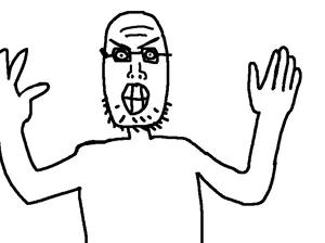 unknown, 1soyjak, angry, arms, bald, front view, glasses, half body, hands, hands up