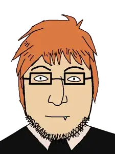 randal ivory, lennonjak, 1soyjak, closed mouth, fangs, front view, glasses, hair, long hair, looking at you