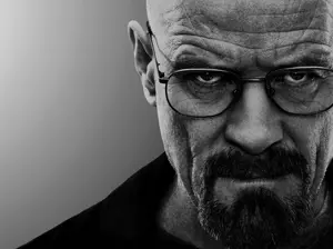 walter white, irl soyjaks, bald, ear, frown, glasses, gray background, gray skin, looking at you, monochrome