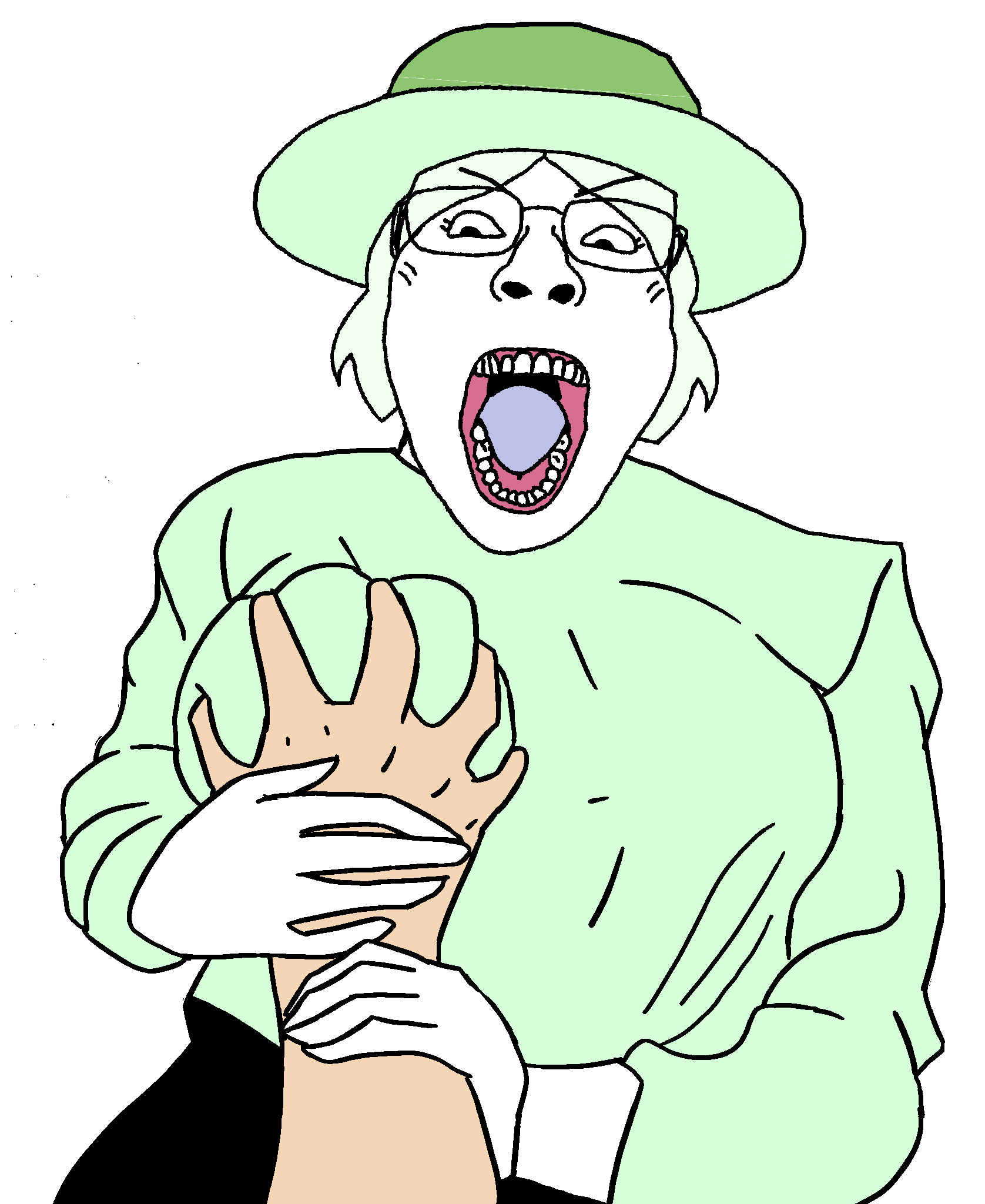 miss crystal, bernd, gapejak, bridget, female gapejak, femjak, angry, blue tongue, breasts, clothes