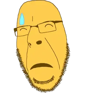 cobson, soymoji, emoticon, glasses, open mouth, soyjak, stubble, sweating, worried, yellow