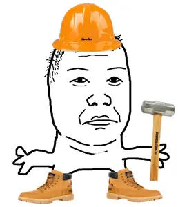 kimjak, asian, boot, boots, closed mouth, clothes, construction worker, finger, full body, hair