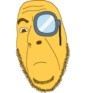 cobson, soymoji, closed mouth, emoticon, monocle, neutral, soyjak, stubble, yellow, yellow skin