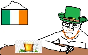 feraljak, 1soyjak, alcohol, bald, beer, closed mouth, clothes, drink, flag, glasses