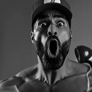 gigachad, waluigi, doctos, 1nas, beard, buff, clothes, front view, gray background, gray skin