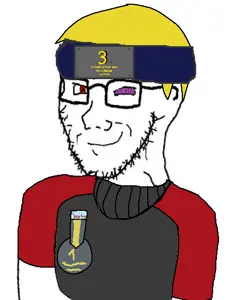 nate higgers, soyak, soyak (smug), natejak, 1soyjak, award, badge, blonde hair, closed mouth, clothes