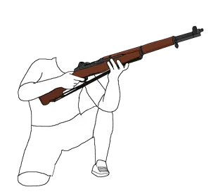 accessory, arm, clothes, crouching, full body, gun, hands, headless, holding gun, holding object