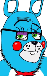 toy bonnie, smugjak, 1soyjak, animal, animal ears, animatronic, black glasses, blue skin, blush, bowtie